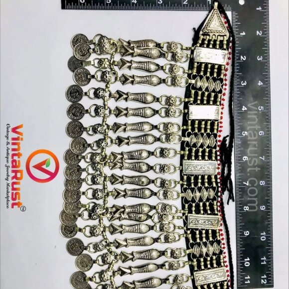 Tribal Choker Necklace With Fish Motifs and Vintage Coins, Afghan Fish Choker - Picture 8 of 9